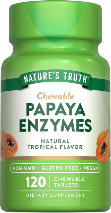 Nature'S Truth Papaya Enzyme Chewable Tablets | 120 Count | Vegan, Non-Gmo & Gluten Free Supplement For Digestion | Natural Tropical Flavor