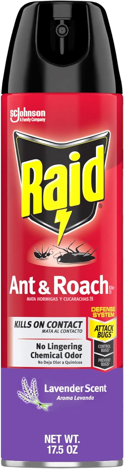 Raid Ant & Roach Killer Spray For Listed Bugs, Keeps Killing For Weeks, Lavender Scent, 17.5 Oz