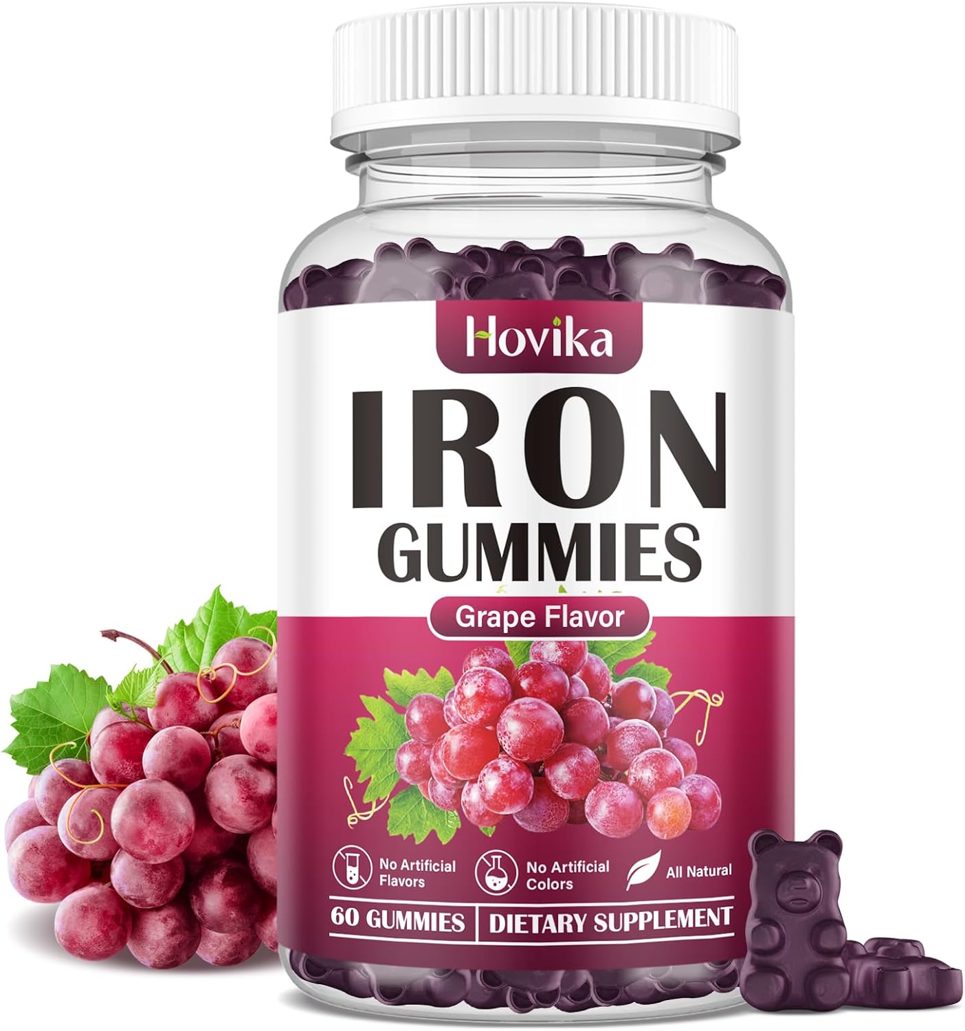 Iron Gummies Supplement For Women & Men, Iron Supplements For Anemia With Vitamin C, B12, Folate-Blood Builder & Energy Support For Iron Deficiency-Grape Flavor, Vegan, 60 Gummies