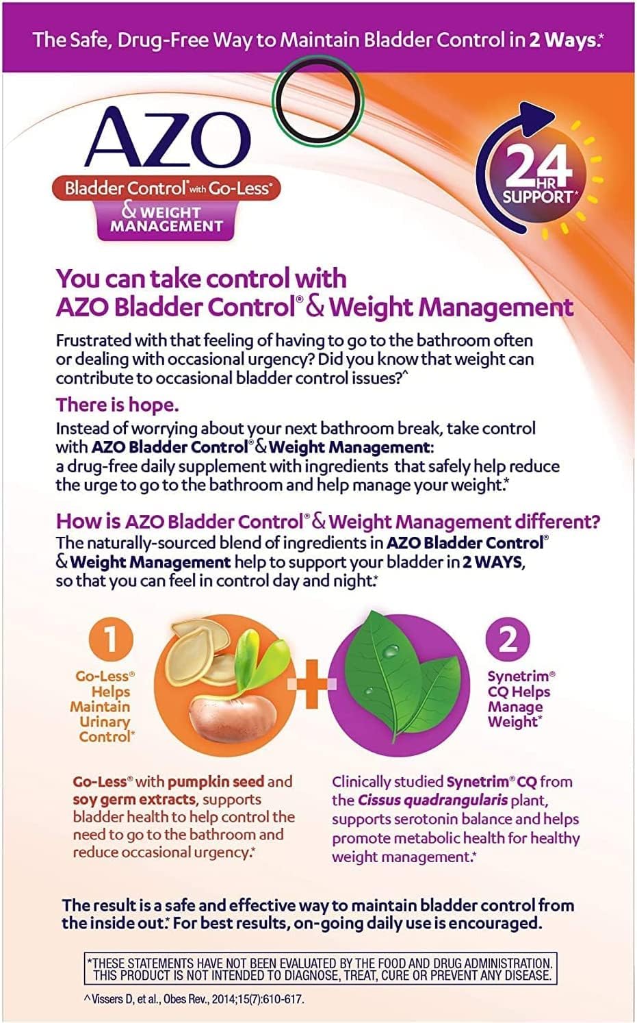 AZO Bladder Control with Go-Less® & Weight Management Dietary Supplement | Helps Reduce Occasional Urgency* | Promotes Healthy Metabolism* | Supports a Good Night’s Sleep* | 48 Capsules : Health & Household