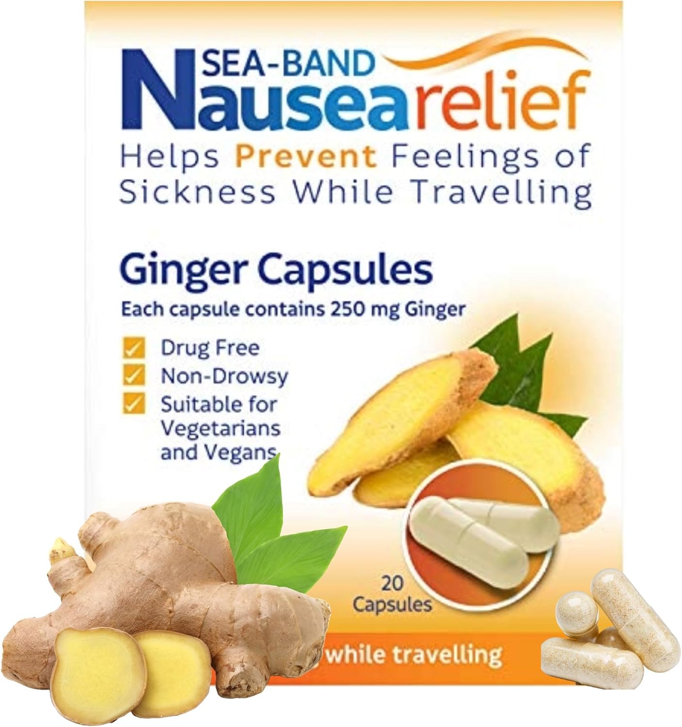 Sea-Band Travel Sickness Sugar Free Ginger Lozenges (24 Pack) For Adults And Children Over 6 Years, For Motion And Nausea Relief (24 Lozenges, Pack Of 1)