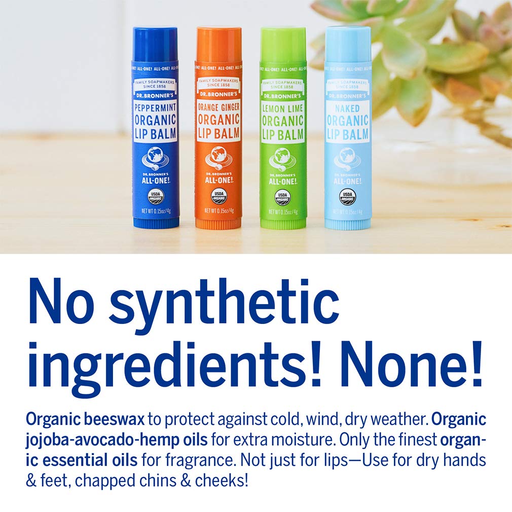 Dr. Bronner's - Organic Lip Balm (Naked, 0.15 ounce, 6-Pack) - Unscented, Made with Organic Beeswax & Avocado Oil, For Dry Lips, Hands, Chin or Cheeks : Lip Balms And Moisturizers : Beauty & Personal Care