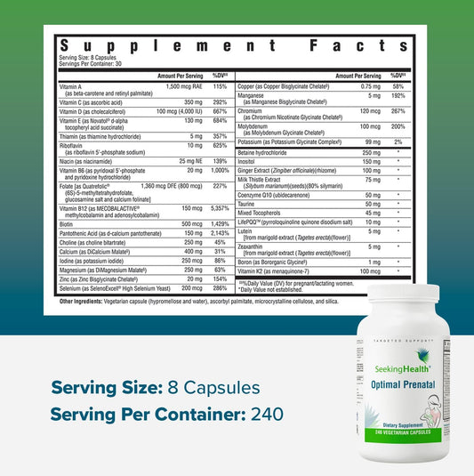 Seeking Health Optimal Prenatal, Women’S Vitamin With B12, Methylfolate, Choline, Methylation Support, Nutrients To Support Fertility, Pregnancy & Breastfeeding, 240 Vegetarian Capsules