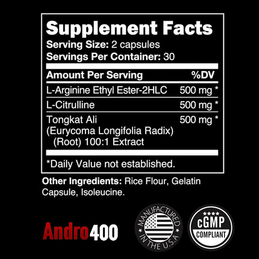 Andro400 Max Natural T Support Supplement for Men, with Tongkat Ali, 60 Count, Manufactured in USA