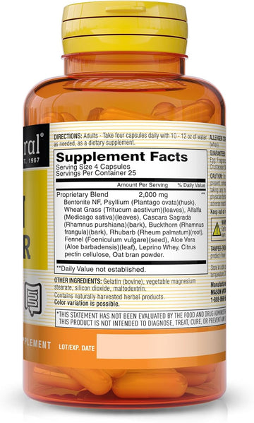 Mason Natural Herbal Colon Cleanser - Improved Digestive Health, Healthy Bowel Function & Detoxification, 100 Capsules