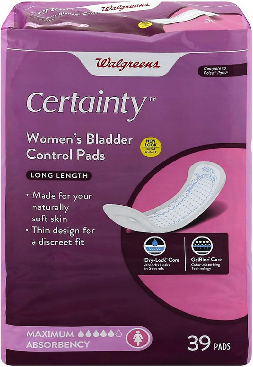Walgreens Certainty Women's Bladder Control Pads, Maximum Absorbency, Long Length, 39 Count