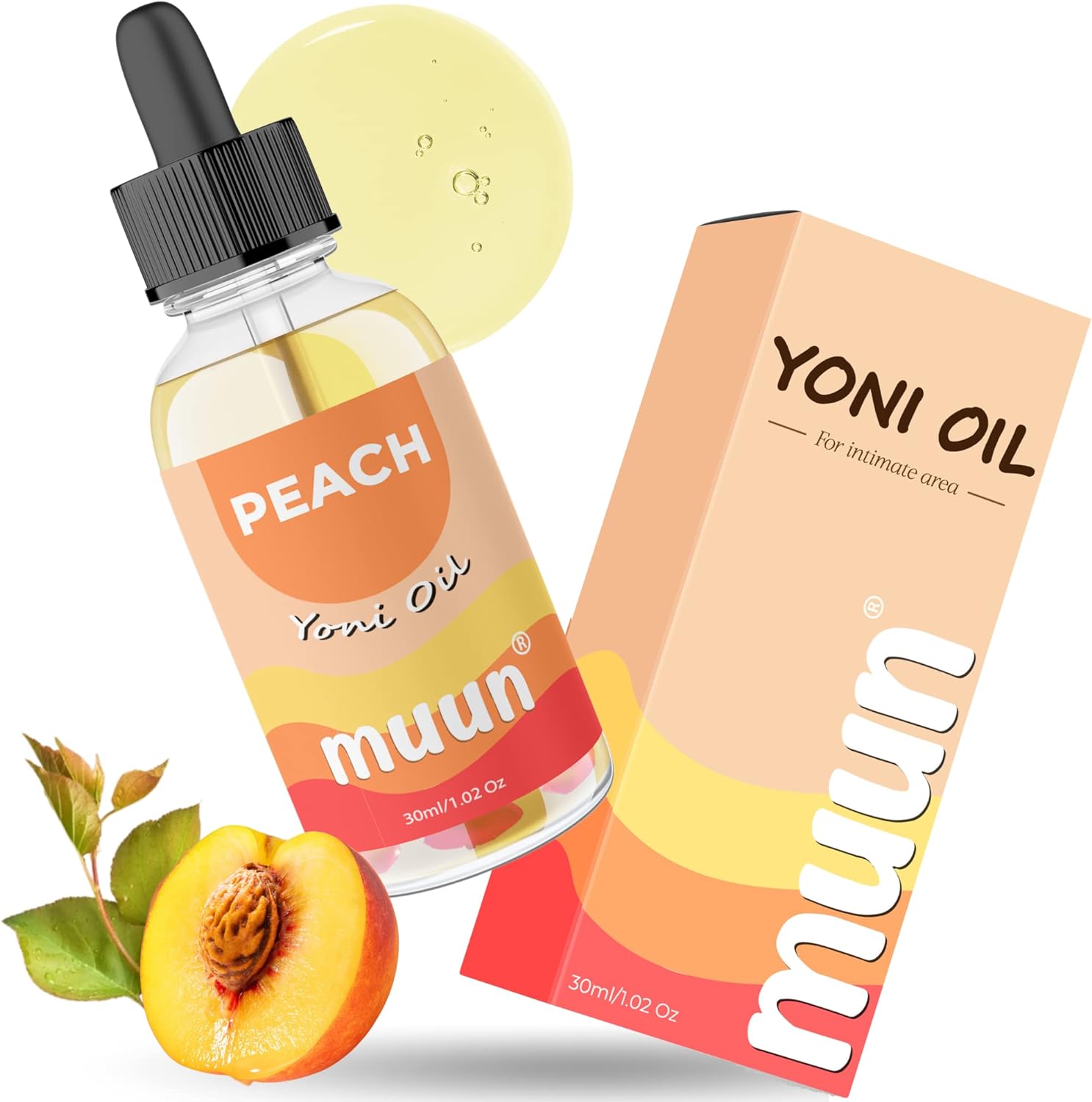 Muun Yoni Oil - Vaginal Dryness Odor Eliminator and Soothes - Moisturizer Wetness Hygiene Intimate Deodorant for Women Herbal Blend Feminine Oil (Peach)