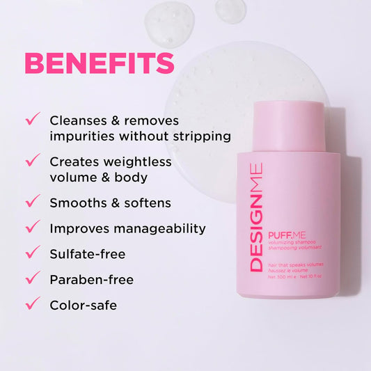 Puff.Me Volumizing Shampoo By Designme | Shampoo Hair Volumizer With Sunflower Seed Oil Adds Body & Bounce | Color-Safe Volumizing Shampoo For Fine Hair | Paraben & Sulfate Free Shampoo