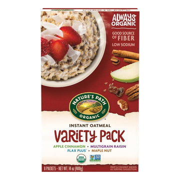 Nature's Path Organic Instant Oatmeal Variety Pack, Non-GMO, Non-GMO, Whole Grains, Plant Based Protein, High in Fiber, Apple Cinnamon, Multigrain Raisin, Flax Plus, Maple Nut 8 Count(Pack of 6)