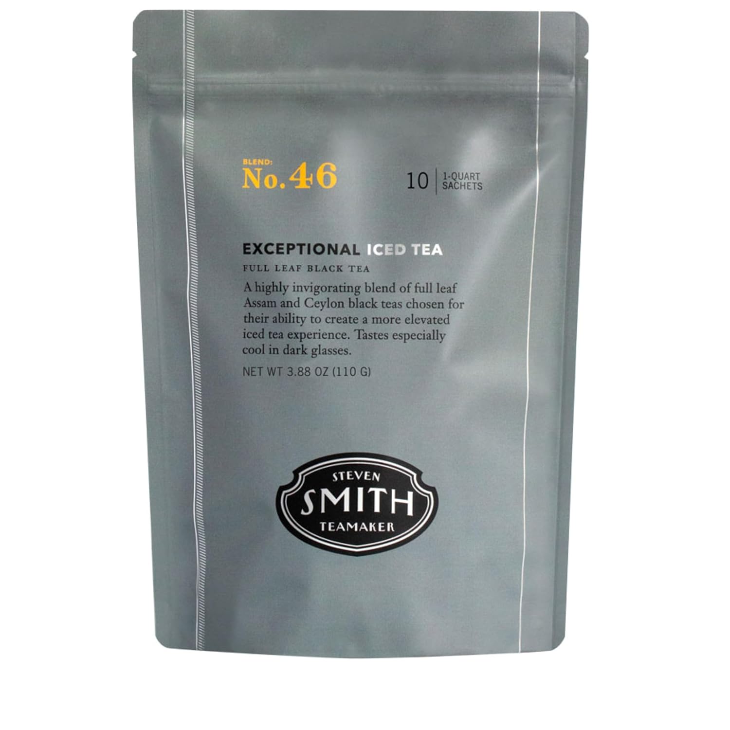 Smith Teamaker Exceptional Iced Tea No. 46, Refreshing, Caffeinated, Sustainably Grown Organic Full Leaf Black Iced Tea, 10 Count, 1 Quart Sachets
