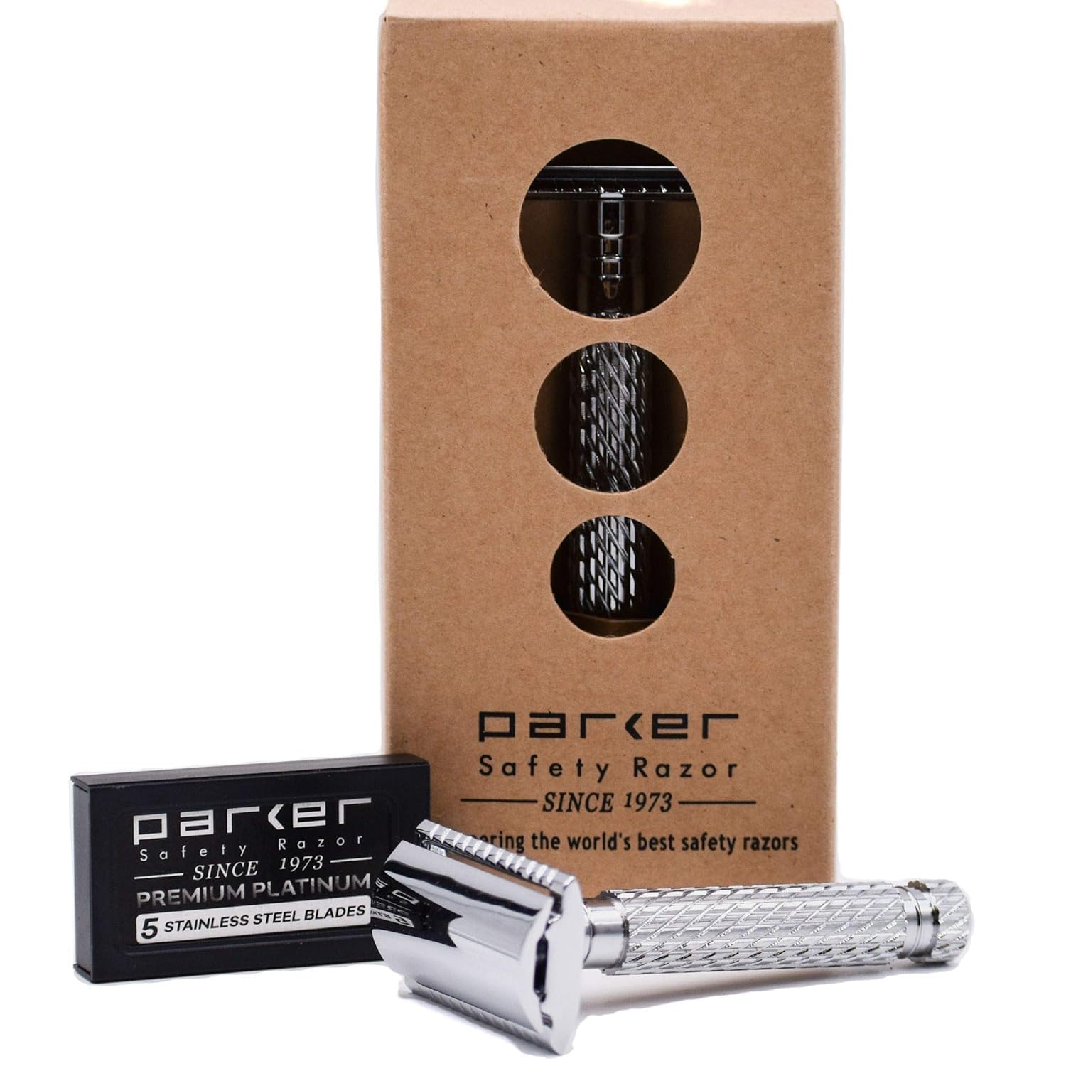 Parker 94R ”Hefty” Standard Length Handle Double Edge Safety Razor & 5 Blade Refills