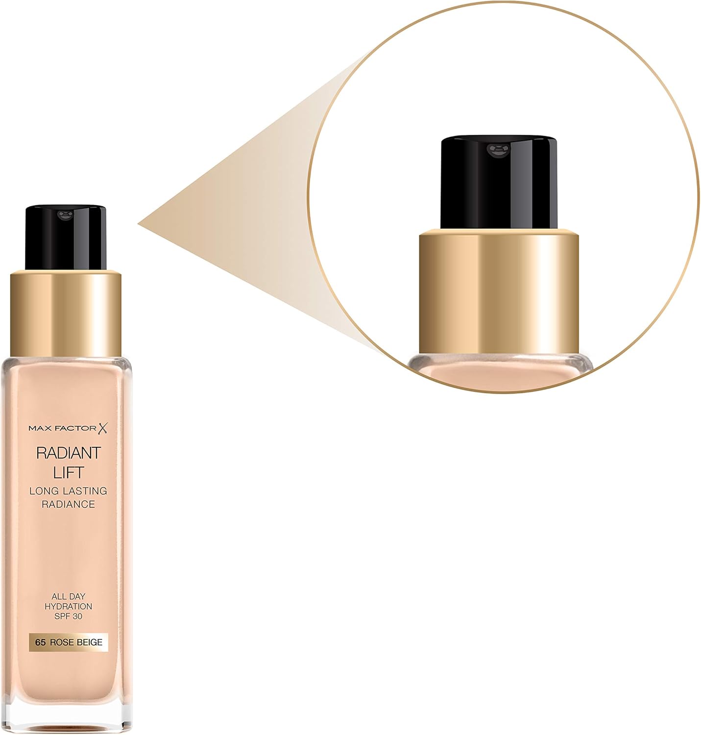 Max Factor Radiant Lift Liquid Pump Medium to Full Coverage Radiant Finish Foundation with SPF30 and Hyaluronic Acid, 065 Rose Beige, Medium Skin Tone, 30ml : Amazon.co.uk: Beauty