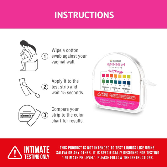 Nutrablast Feminine Ph Test Strips Full Range 1-14 | Monitor Intimate Health | Easy To Use & Accurate Women’S Acidity & Alkalinity Balance Level Tester Kit