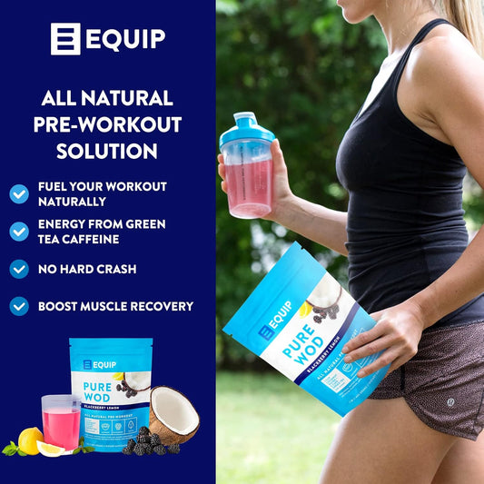 Equip Foods Purewod All Natural Pre-Workout Powder - 200Mg Green Tea Caffeine, Bcaa, Creatine Monohydrate, L Carnitine - Naturally Boosts Your Workouts - 1 Pound, Blackberry Lemon