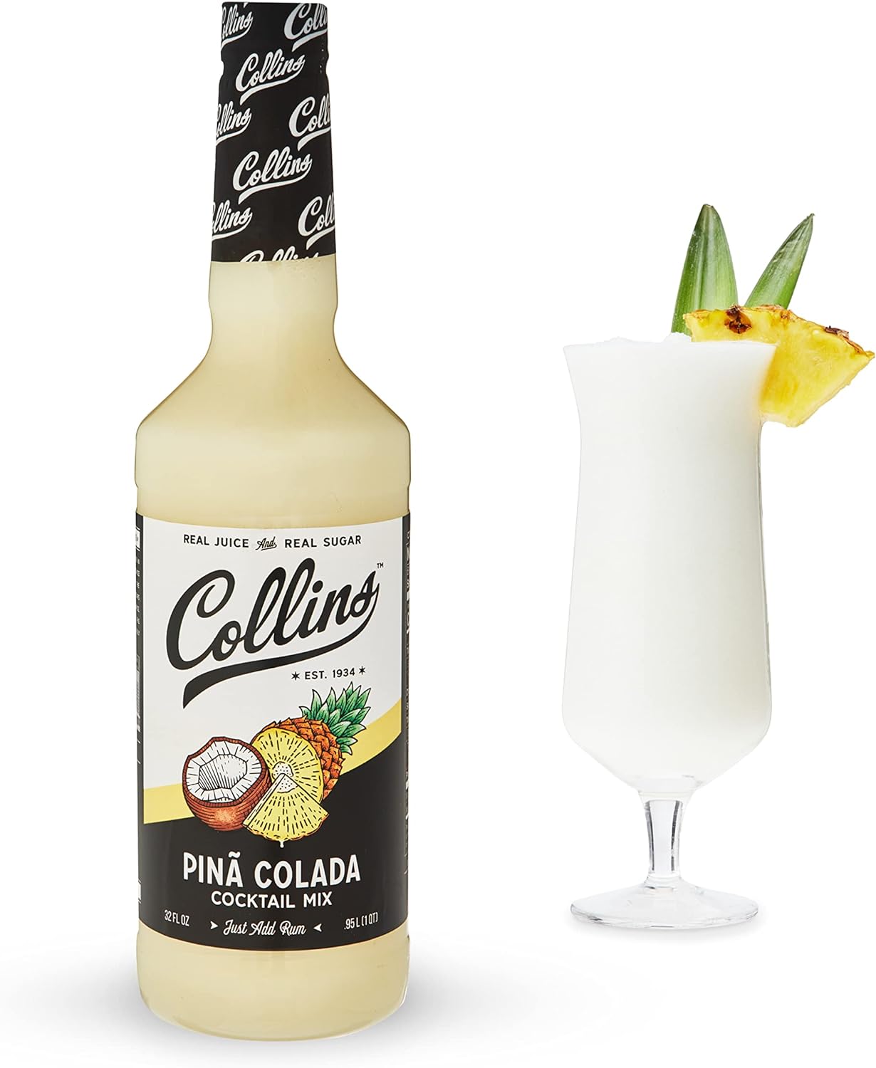 Collins Pina Colada Mix | Made With Real Pineapple Juice, Coconut and Other Natural Flavors | Tropical Cocktail Mixer, Home Bar accessories Cocktail Mixers, 32 fl oz