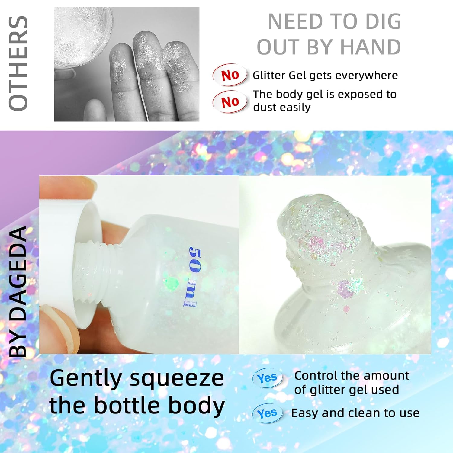 Dageda Body Glitter Gel, Holographic Face Glitters Body Gel Shimmer Liquid Eyeshadow, Color Changing Glitter For Face Hair Nails, Glitter Under Light Festival Glitter Makeup 1.7Oz (Neno Pink) : Beauty & Personal Care