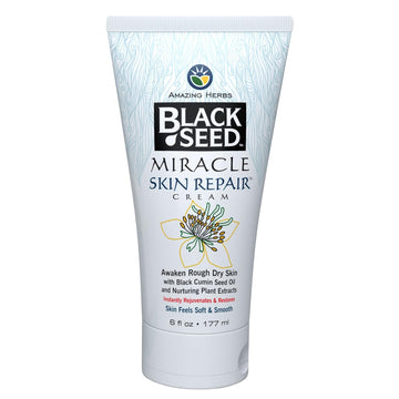 Amazing Herbs Black Seed Miracle Skin Repair Cream - Non-Allergenic Formula, Black Cumin Seed Oil, Vitamin E, & Other Essential Oils, Supports Collagen & Elastin Production - 1 Fl Oz