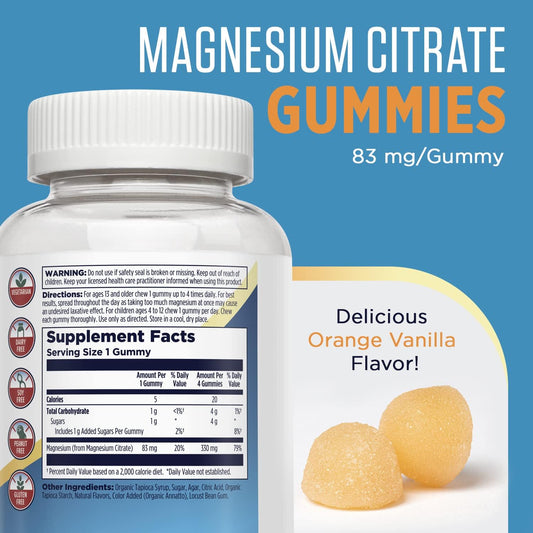 Kal Magnesium Citrate Gummies - Relaxation, Bone, Muscle And Cellular Energy Support - 330Mg Magnesium Supplement - Orange Vanilla Flavor - Non-Gmo, Vegetarian - 60 Magnesium Gummies