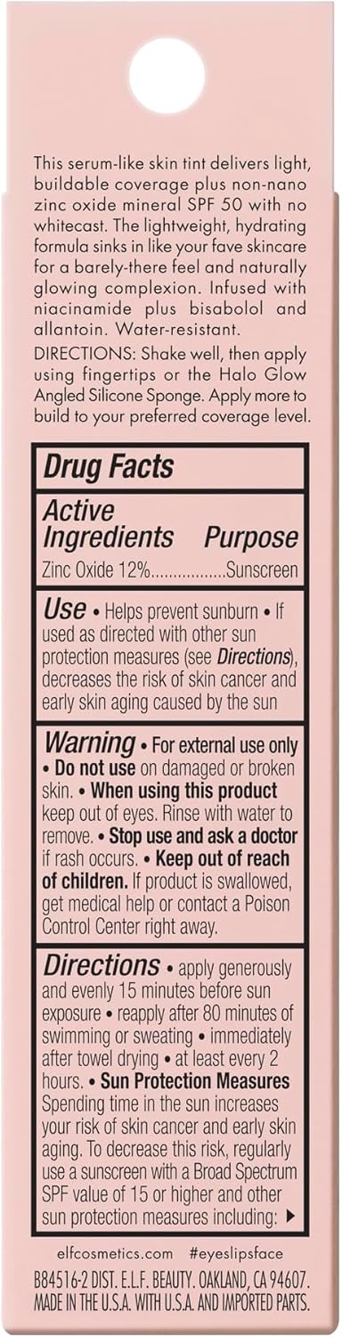 E.L.F. Halo Glow Skin Tint Spf 50, Tinted Moisturiser For Light, Buildable Coverage, Creates A Natural Glow, Vegan & Cruelty-Free, 13 Deep Neutral