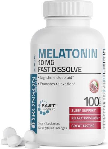 Bronson Melatonin 10Mg Fast Dissolve Cherry Flavored Tablets Vegetarian Chewable Lozenges, 100 Count