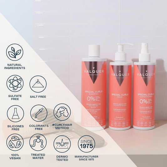 Valquer Special Pack Curls Shampoo 400 Ml, Mask 275 Ml And Conditioner 300 Ml. Treatment Of Curly Hair Curly Method Defined Curls. Moisturizes And Softens With Vegetable And Corn Keratin. Vegan
