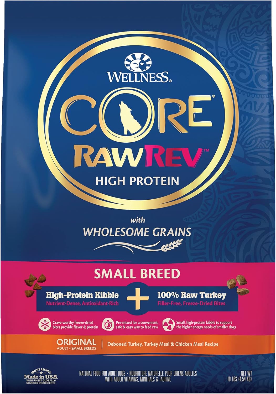 Wellness Core+ (Formerly Rawrev) Grained Dry Dog Food, Small Breed Original Turkey & Chicken With Freeze Dried Turkey, 10 Pound Bag