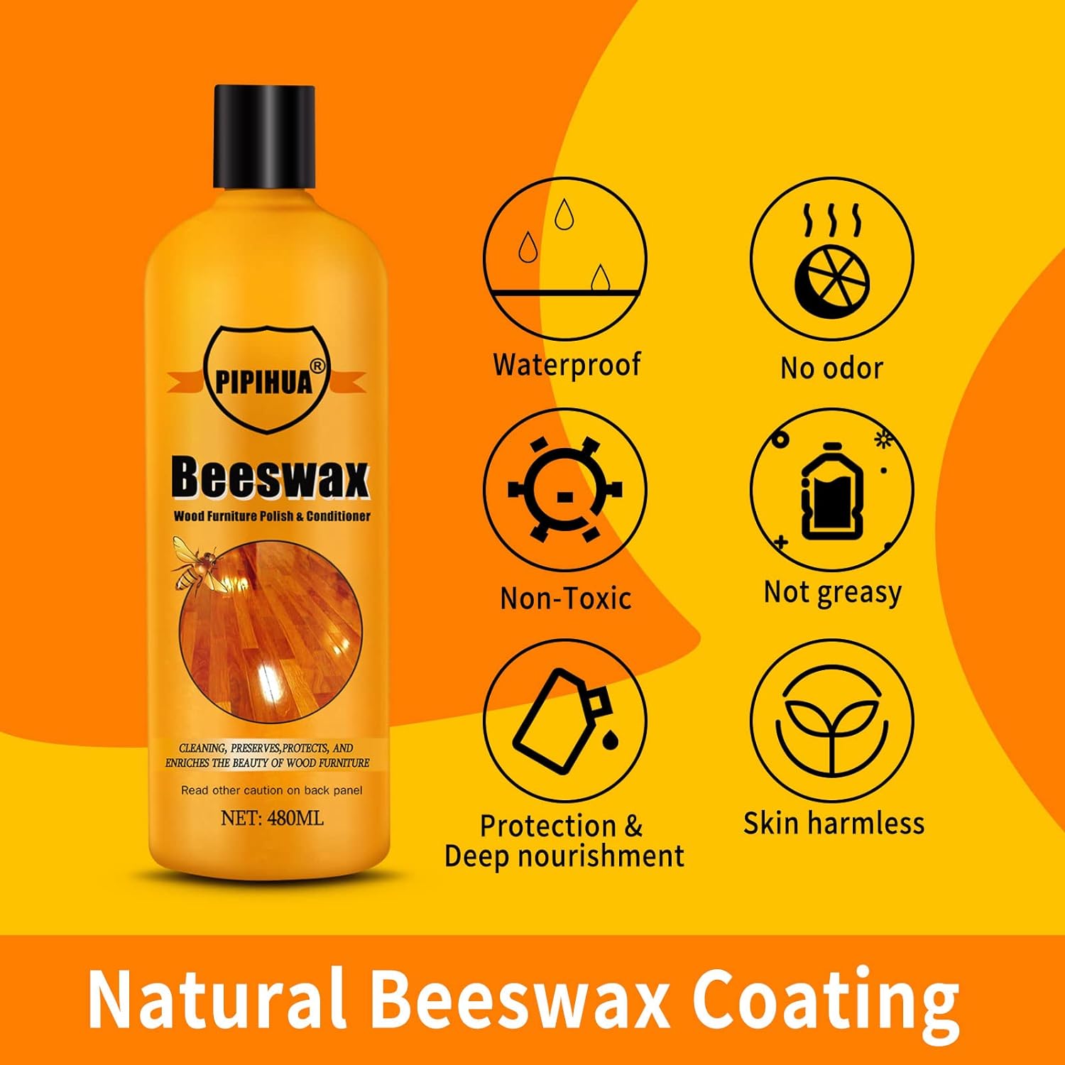 PIPIHUA Beeswax Furniture Wood Polish & Conditioner-Wood Seasoning Beeswax Oil for Wood Cleaner and Polish Furniture, 16.23 Fl Oz : Health & Household
