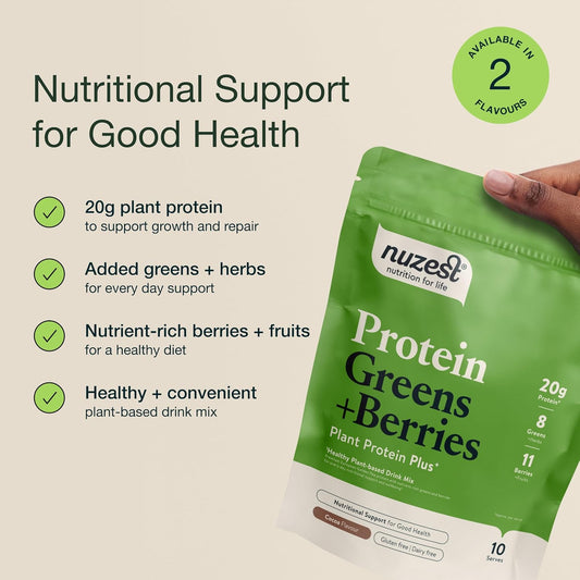 Nuzest - Protein Greens + Berries – Superfood Powder – Plant Protein Blend - Vanilla Caramel, 300G (10 Servings)