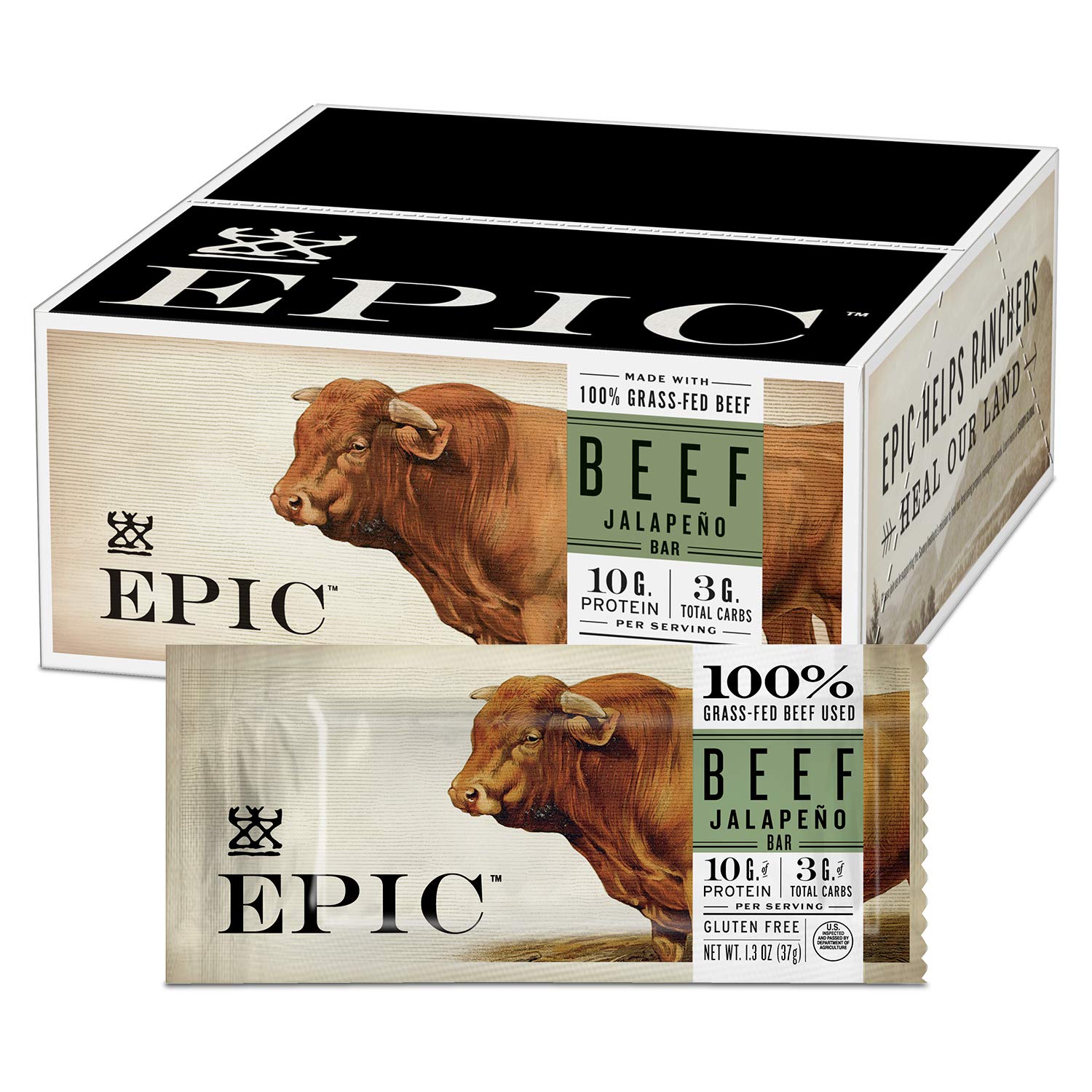 Epic Protein Bars, Beef Jalapeño, Keto And Paleo Friendly, 1.3 Oz, 12 Ct