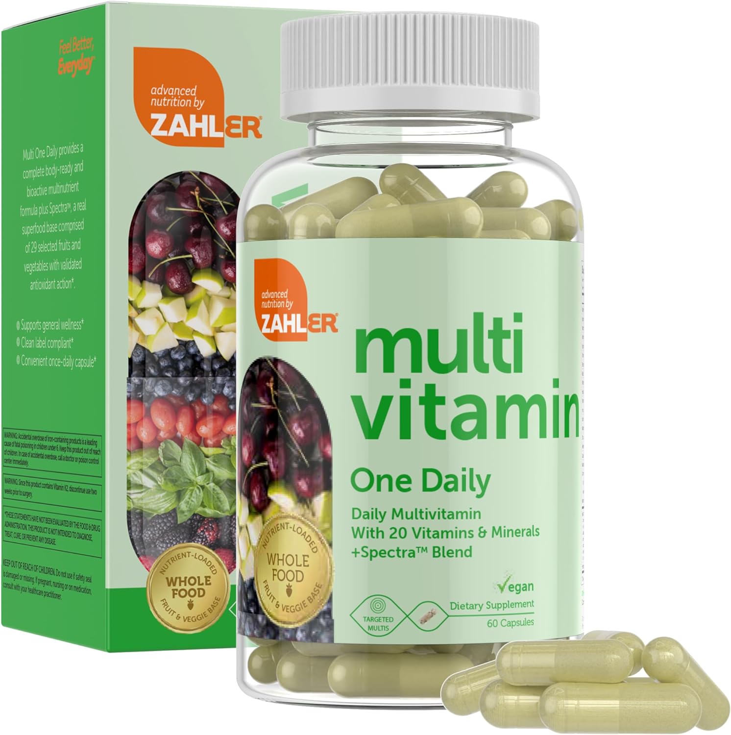 Zahler - One Daily Vegan Multivitamins For Women & Men (60 Count) Kosher Vegan Multivitamin - Essential Vitamins & Minerals With Whole Food Spectra Blend - Vegetarian And Vegan Vitamins For Adults