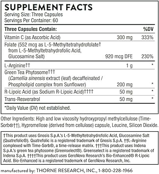 THORNE L-Arginine Plus (Formerly Perfusia Plus) - Sustained-Release L-Arginine Plus Cofactors to Support Heart Function, Nitric Oxide Production, and Optimal Blood Flow - 180 Capsules