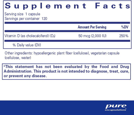Pure Encapsulations Vitamin D3 Vegan | Support For Musculoskeletal, Cardiovascular, Neurocognitive, Cellular, And Immune Health* | 120 Capsules