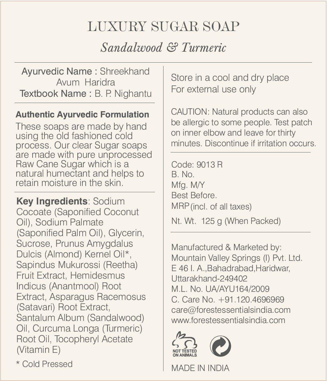 Forest Essentials Sandalwood And Turmeric Luxury Sugar Soap, 125G : Beauty & Personal Care