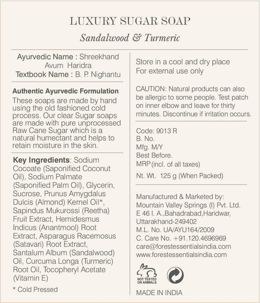Forest Essentials Sandalwood And Turmeric Luxury Sugar Soap, 125G : Beauty & Personal Care