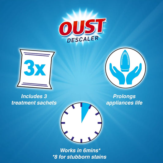 Oust Powerful All Purpose Descaler, Limescale Remover – Ideal For Kettles, Coffee Machines, Irons And Shower Heads, 3 Sachets