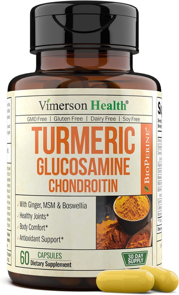 Turmeric & Glucosamine Chondroitin Joint Support Supplement for Women and Men. with Turmeric and Ginger, Boswellia, MSM, and Black Pepper (Bioperine) for Joint Health & Immune Support. 60 Capsules