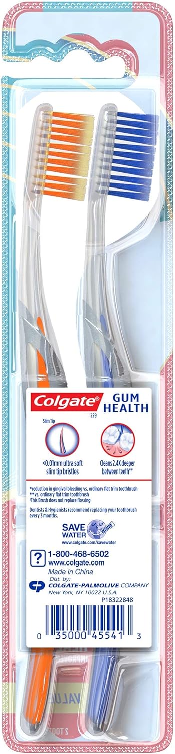 Colgate Gum Health Toothbrush, Extra Soft Toothbrush with Floss-Tip Bristles, 4 Pack : Health & Household