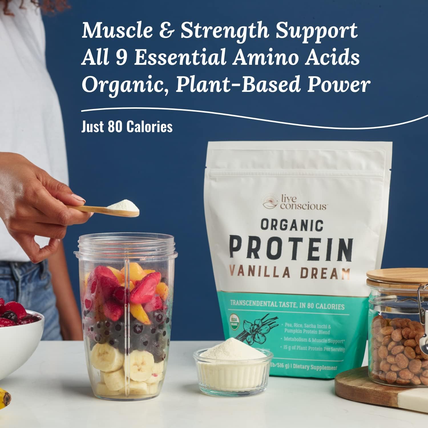 Live Conscious Organic Pea Protein Powder - Vanilla Dream Flavor | Low