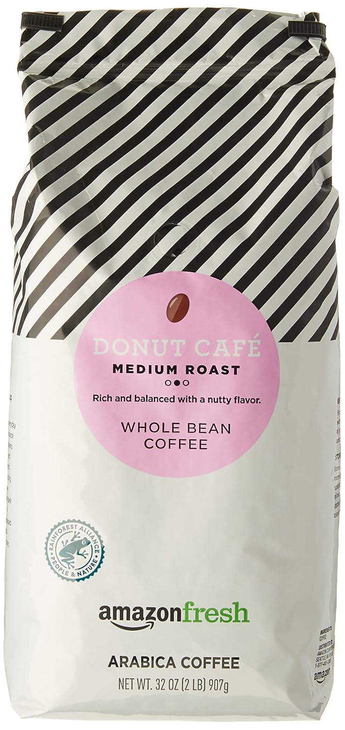 Amazon Fresh, Donut Cafe Whole Bean Coffee, Medium Roast, 32 Oz