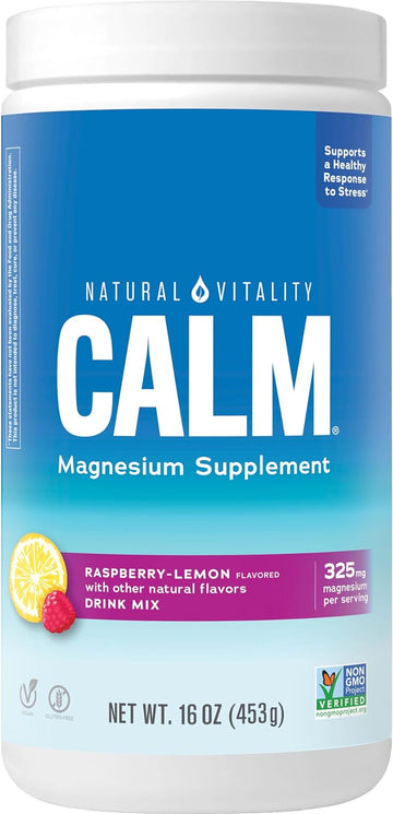 Natural Vitality Calm, Magnesium Citrate Supplement, Anti-Stress Drink Mix Powder, Gluten Free, Vegan, & Non-Gmo, Raspberry Lemon, 16 Oz