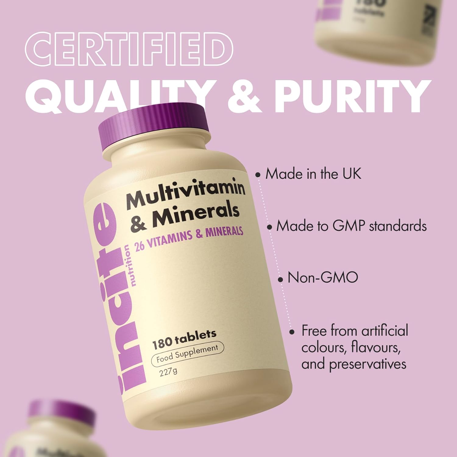 Incite Nutrition Multivitamin Tablets. 180 Vegan Tablets, 6 Month Supply. Daily Formula with 23 Vitamins & Minerals. Immune Support, Energy, Bone Health. Suitable for Vegetarians & Vegans : Amazon.co.uk: Health & Personal Care