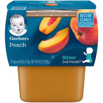 Gerber 2Nd Food Baby Food Peach Puree, Natural & Non-Gmo, 4 Ounce Tubs, 2-Pack (Pack Of 8)