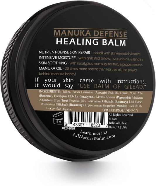 Manuka Defense Healing Balm With New Zealand Manuka & Australian Tea Tree Oil, Intensive Moisture Soothes + Softens Skin Irritations Such As Eczema, Skin Rashes, Dry Skin - 2 Oz