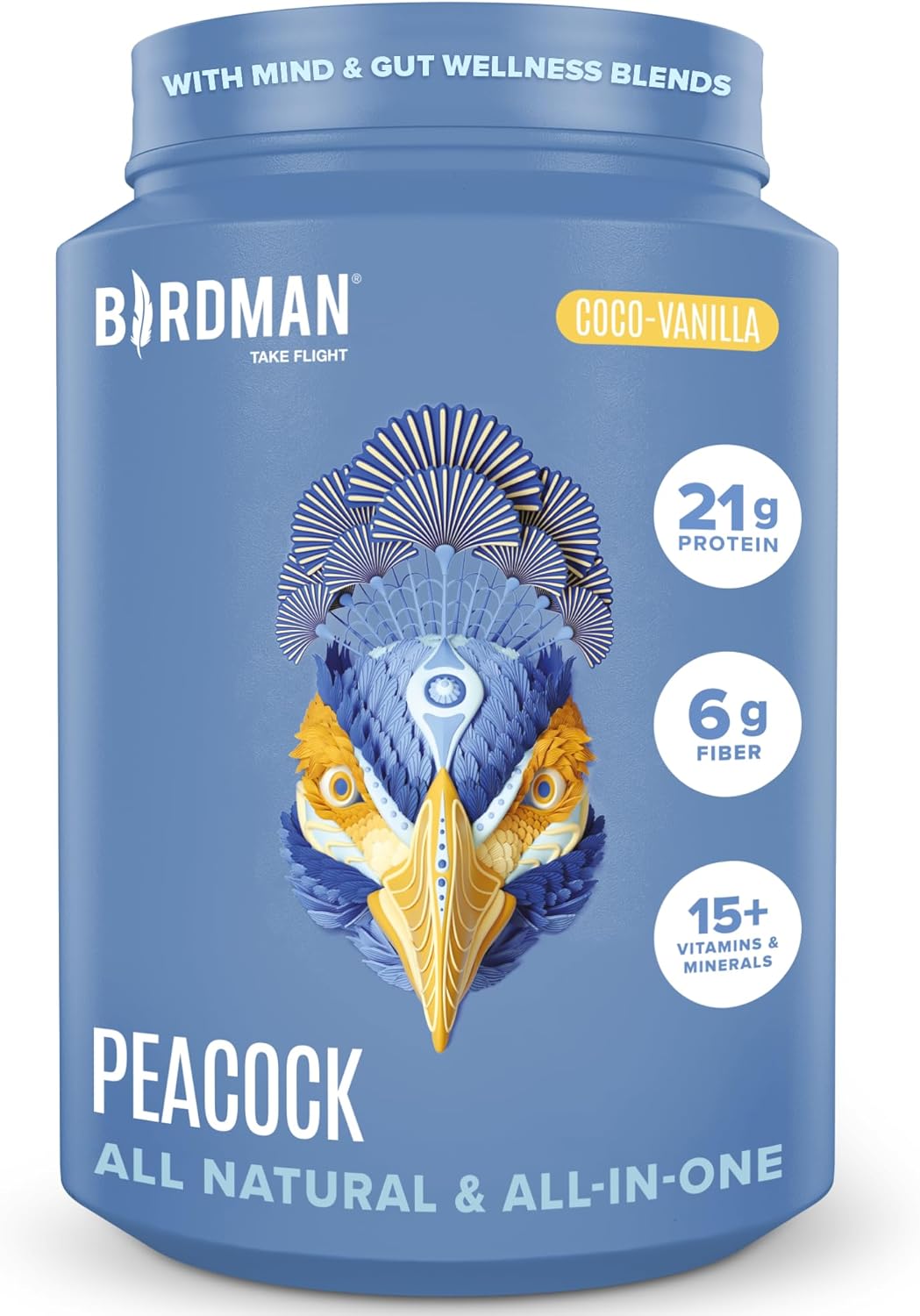 Birdman Peacock Vegan Protein Powder | Complete Plant Based Meal Replacement Shake With Magnesium, Vitamin D, Mct Oil | All In One Supplement For Men And Women | Smooth Texture | Coco Vanilla Flavor