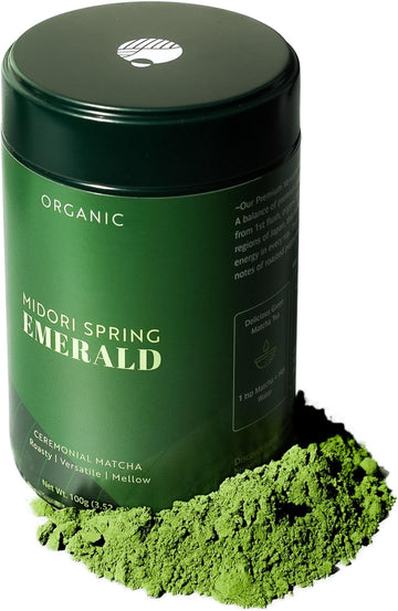 Midori Spring Organic Authentic Japanese Ceremonial Matcha Powder Emerald, Usda Organic, Kosher, Vegan