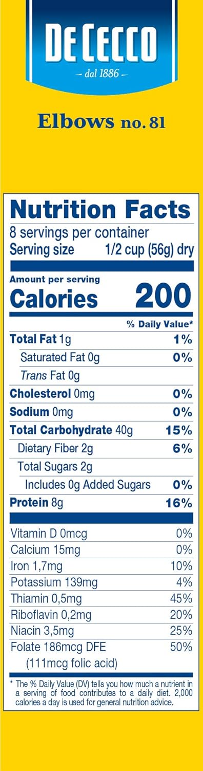 De Cecco Elbows No. 81 Pasta, 16 Oz, Authentic, Slow Dried, Made With Durum Wheat, Versatile Pasta For Sauces & Recipes, Made In Italy : Italian Pasta Or Asian Noodles : Grocery & Gourmet Food