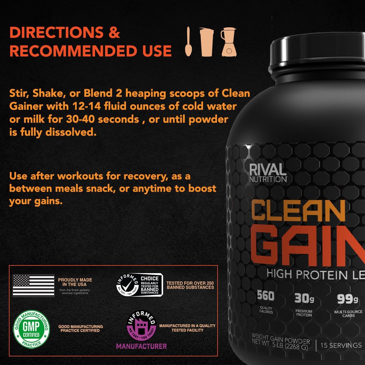 Rivalus Clean Gainer - Cookies & Cream, 5lbs : Health & Household
