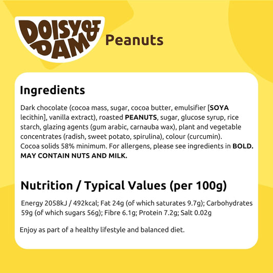 Doisy & Dam Dark Chocolate Peanuts (18 X 30G Pack) | Crunchy Chocolate Covered Peanut (D&Ds) | Single Origin | 50% Cocoa | No Palm Oil | Vegan Ethical Sharing Bags | Dairy-Free | Natural Ingredients