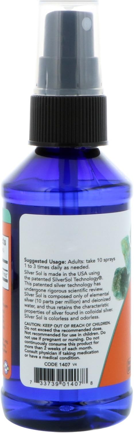 NOW Foods Supplements, Silver Sol 10 PPM with Elemental Silver and Deionized Water, Liquid, 4-Ounce : Health & Household