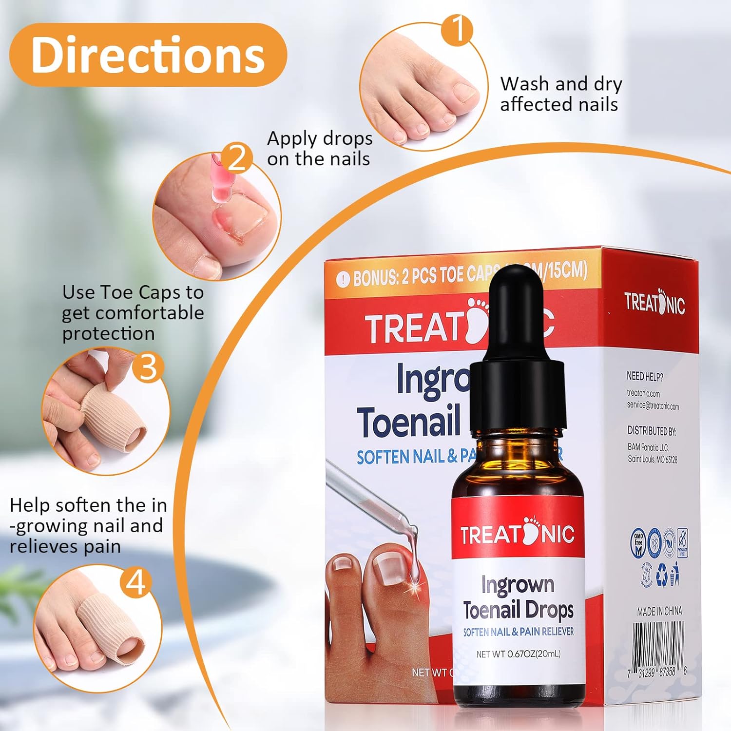 Treatonic Ingrown Toenail Treatment - Ingrown Toenail Pain Reliever and Softener Kit for Easy Trimming with Silicone Gel Toe Caps : Beauty & Personal Care